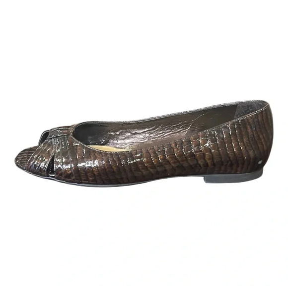 Alex Marie Leather Croc Embossed Open Toe Flats Brown Size 8 - Picture 6 of 9